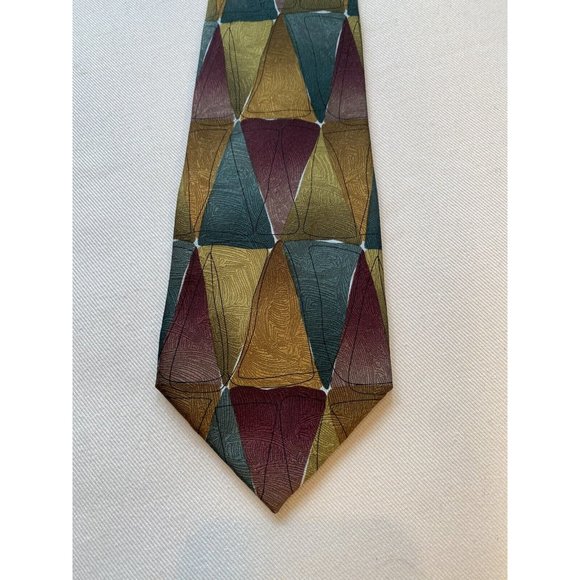 J Garcia Tie 100% Silk Aztec Objects Limited Edition Gold Avocado Green Wine - Picture 8 of 8